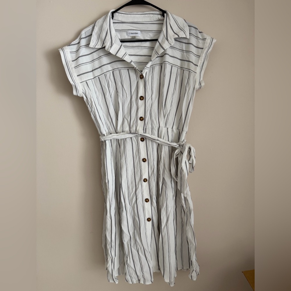 Calvin Klein Short Sleeve White Striped Dress